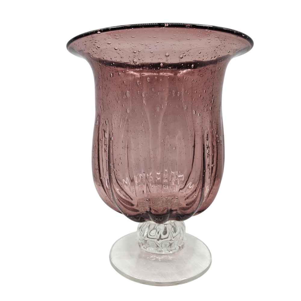 Amethyst Glass Vase Footed Tulip Design Bubble Glass Decorative Display Piece
